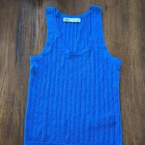 Women's Ribbed Blue Knit Tank Top